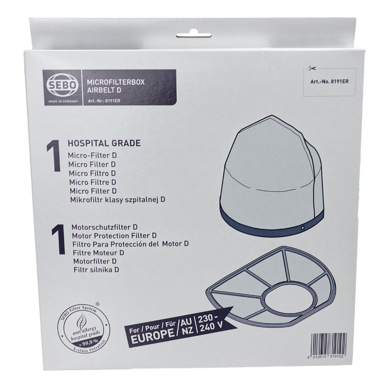 Sebo - 8191ER - D Series Vacuum Replacement Microfilter Box