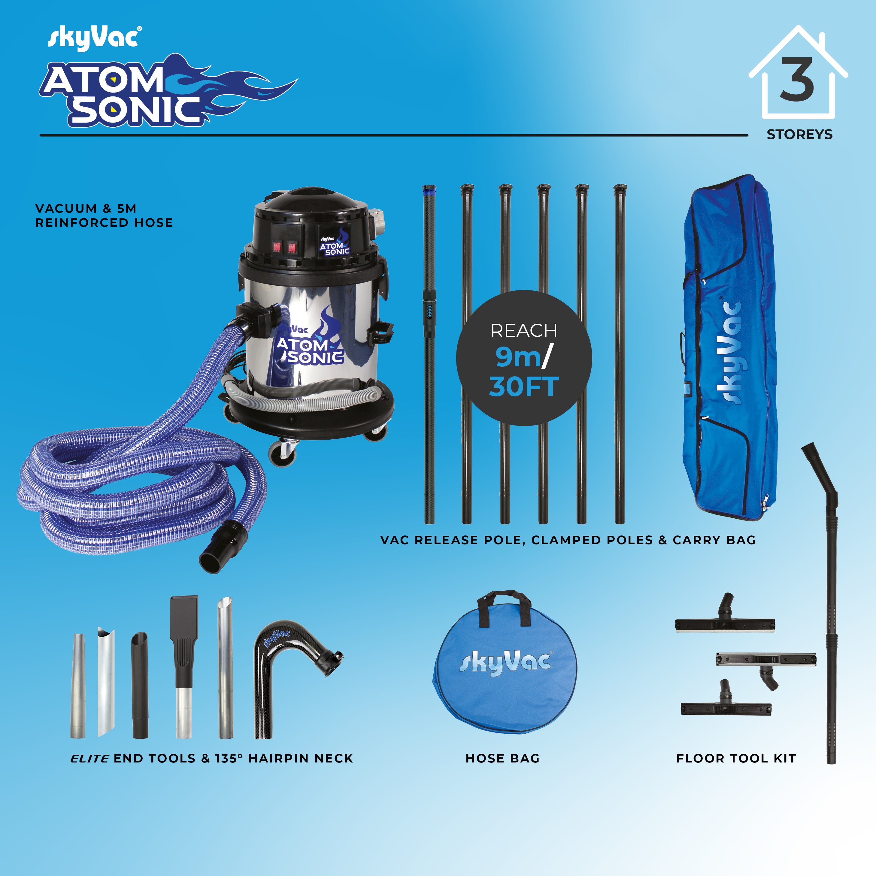 SkyVac Atom Sonic Compact Wet & Dry Gutter Vacuum