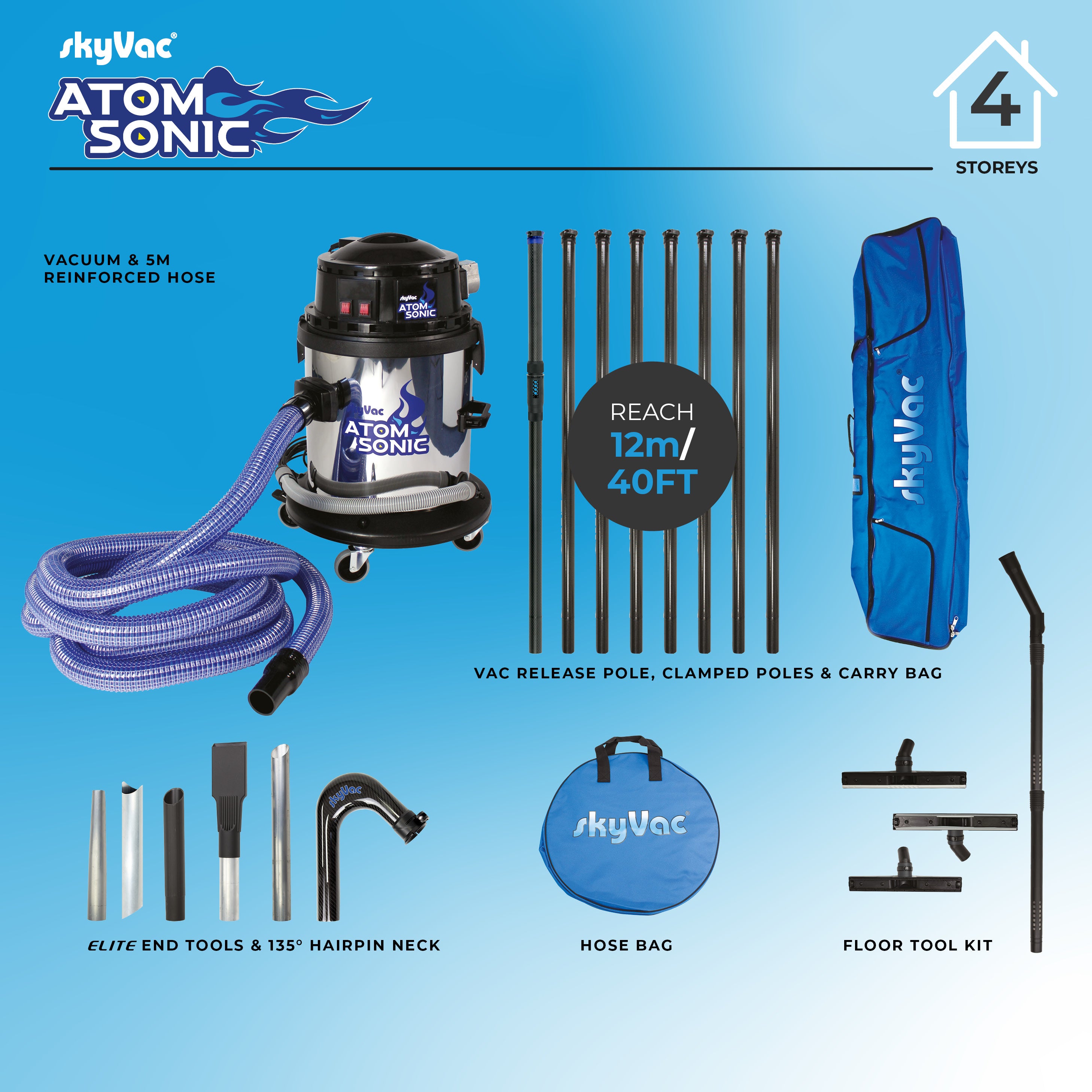 SkyVac Atom Sonic Compact Wet & Dry Gutter Vacuum