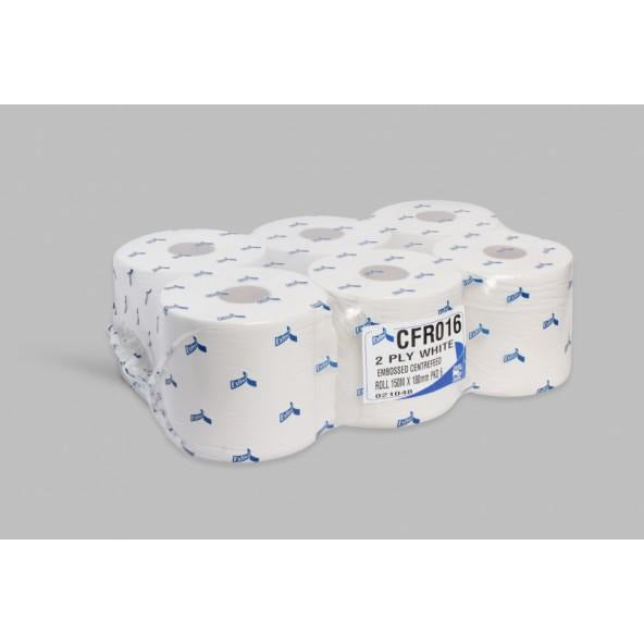 Midlands - CFR016 - Janitorial - 2ply Embossed Centrefeed Roll 150m- 6pack white