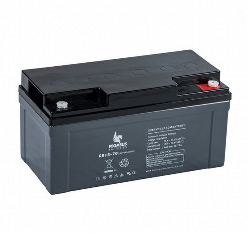 Pegasus - GB1270 - GB12-70 - 12v -  - MCA Monoblock  - AGM 500 Cycles - 70ah - 350 x 167 x 178 - 23.3kgs - T3 6MM