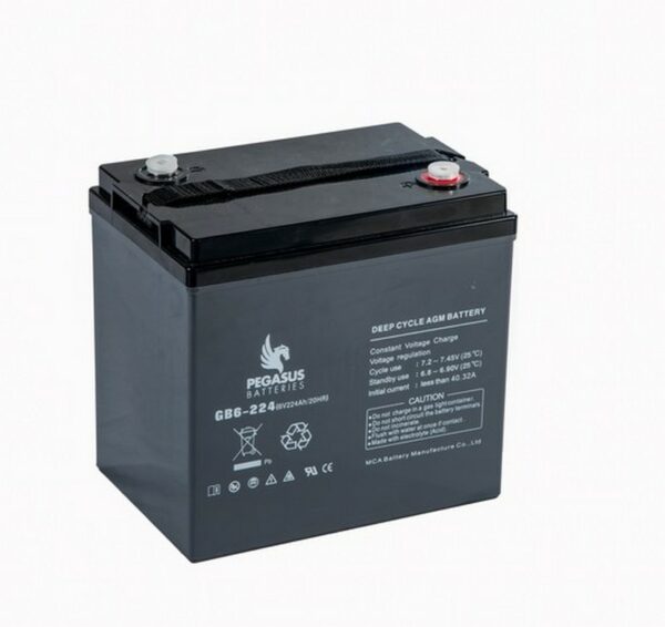 Pegasus - GB6224 - GB6-224 - 6v -  - MCA Monoblock  - AGM 500 Cycles - 224ah - 260 x 180 x 252 - 29.5kgs - T5 8MM
