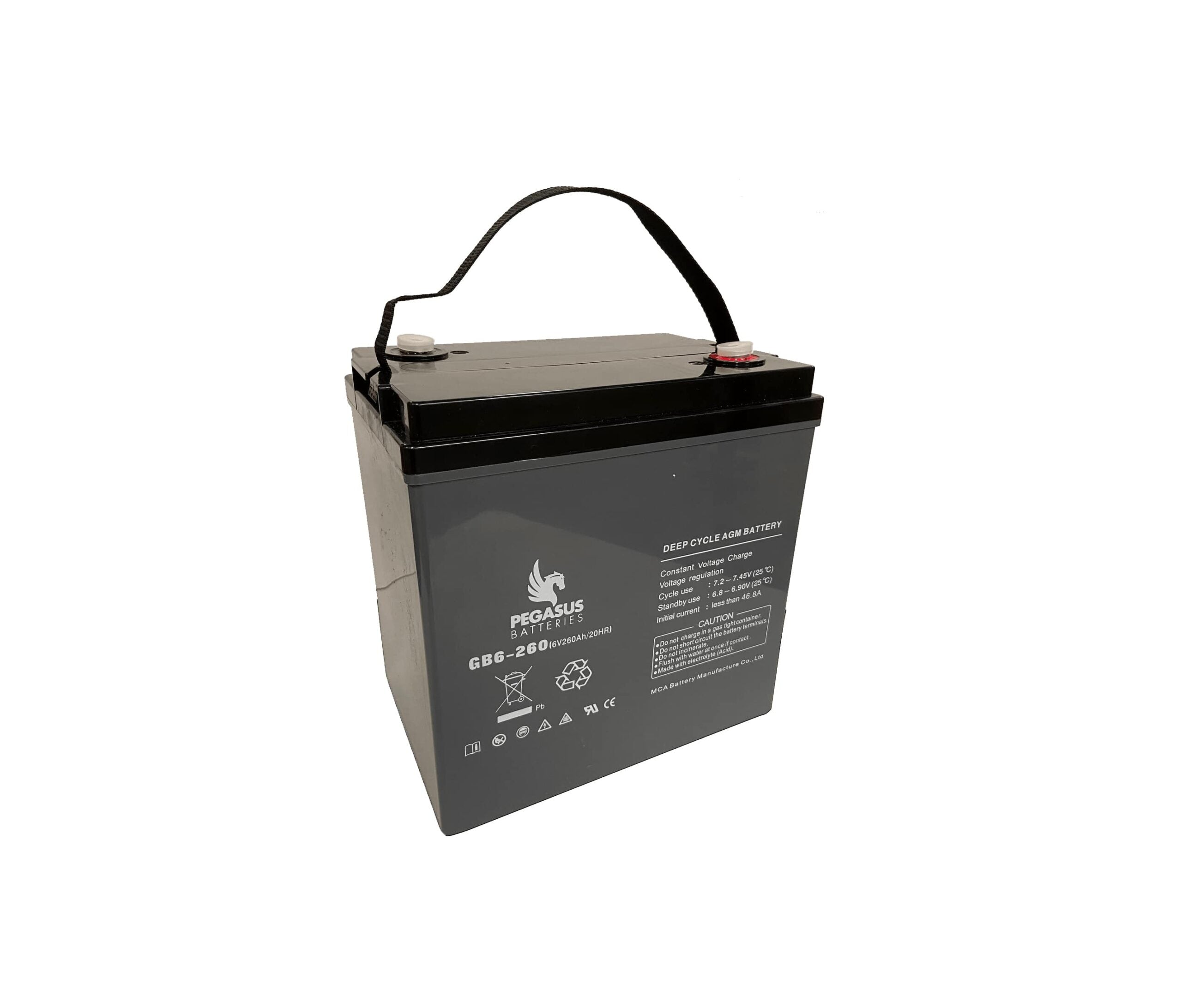 Pegasus - GB6260 - GB6-260- 6v -  - MCA Monoblock  - AGM 500 Cycles - 260ah - 260 x 180 x 272 - 34.5kgs - T5 8MM