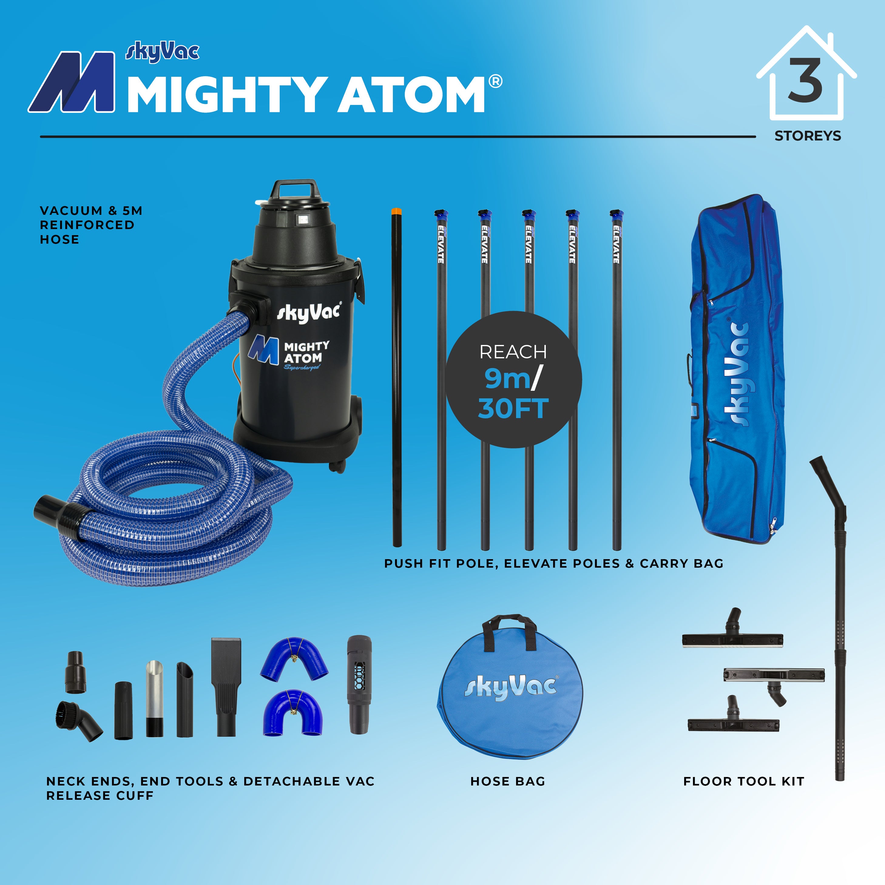 SkyVac Supercharged Mighty Atom Compact Wet & Dry Gutter Vacuum