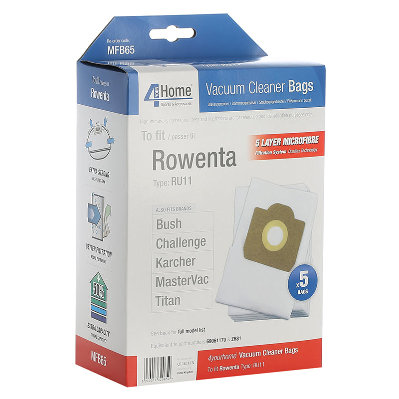 Qualtex - MFB65 - MICRO FIBRE  BAGS ROWENTA RU11 - COMAC  X 5 +