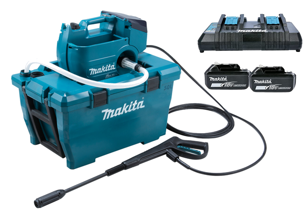 Makita - DHW080ZK_KIT5A - TWIN 18V BATTERY PRESSURE WASHER - WATER BOX - 2 X 5AH BATTS - DUAL PORT CHARGER