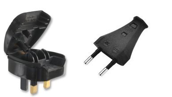 Powerconnections - PL10574 - Adaptor Plug Only Flat Euro 2 Pin (not schuko plug) to UK 3 Pin Converter Plug, 5A Black