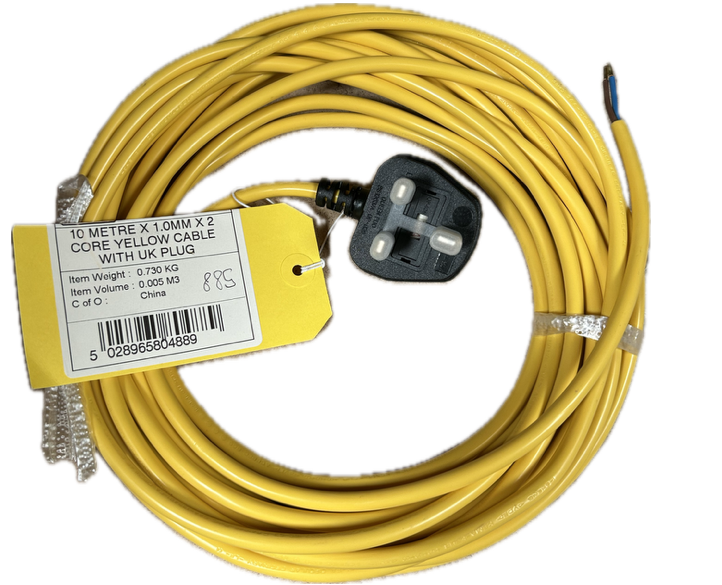 Numatic - 911552 - 10 METRE X 1.0MM X 2 CORE CABLE WITH UK PLUG - YELLOW