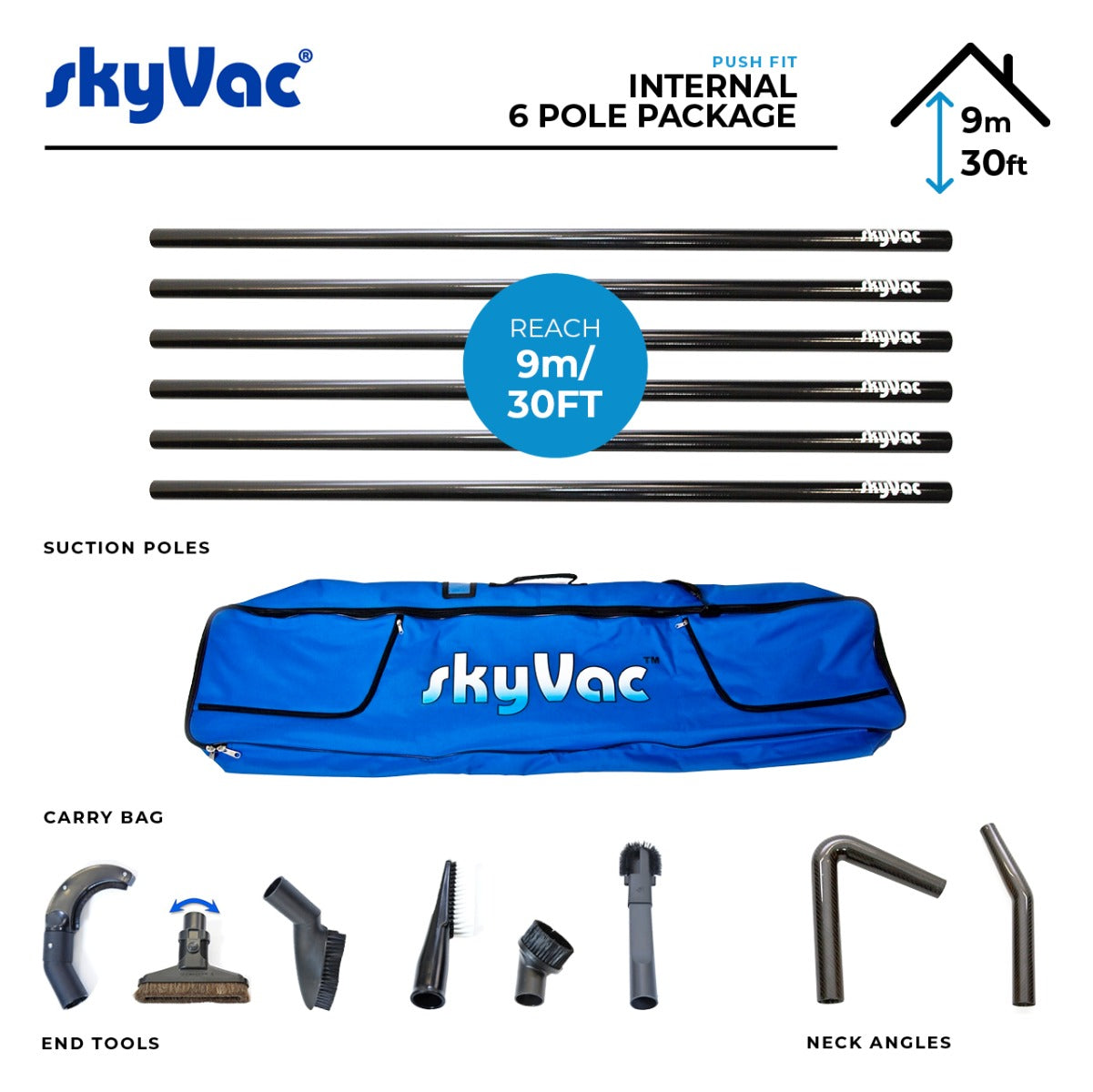 SkyVac Internal Suction 6 Pole Set - 44mm (9m/ 30ft)
