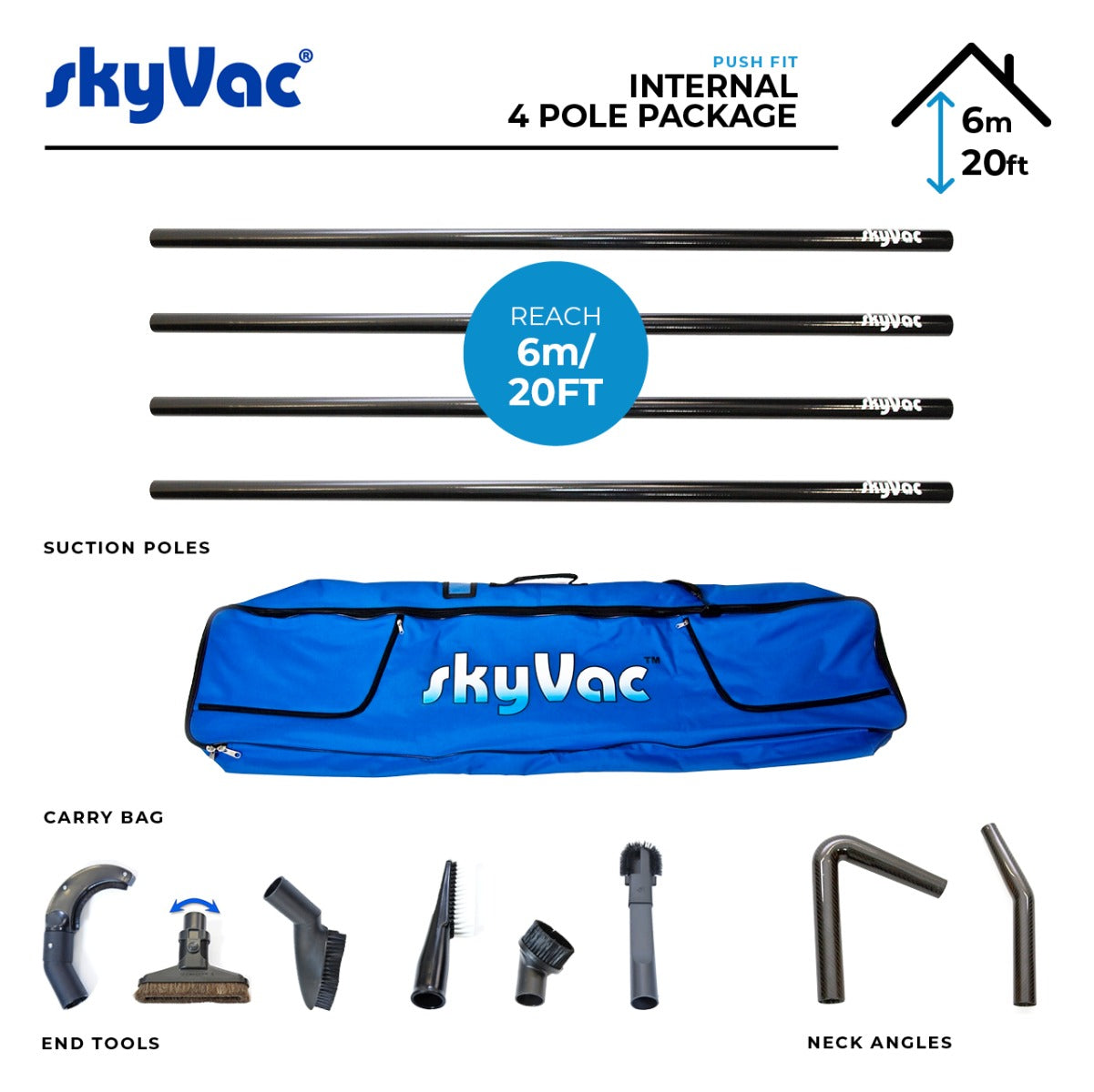 SkyVac Internal Suction 4 Pole Set - 44mm - (6m/20ft)