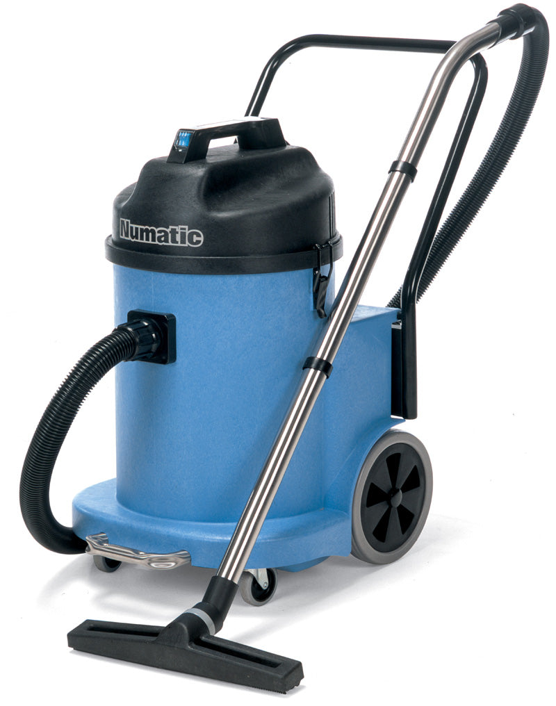 large blue commercial vacuum cleaner