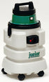 a front view of the white and green vacuum cleaner