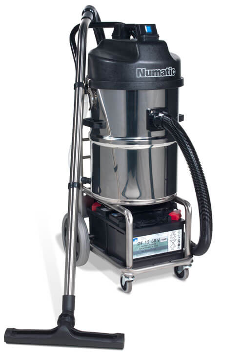 a front view of the machine showing the battery and the tool