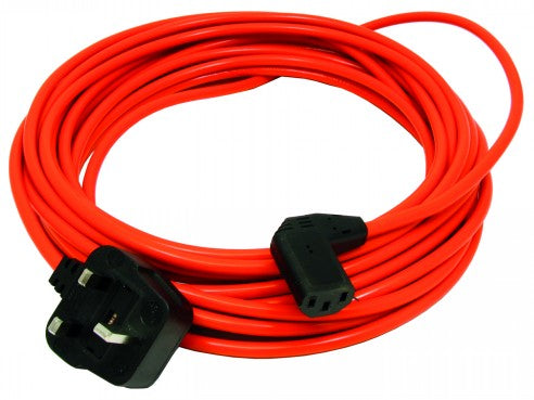 1.0mm 12 Metre 3 Core Orange Cable with Right AngIed IEC Plug - FLX85 - Fits multiwash machines