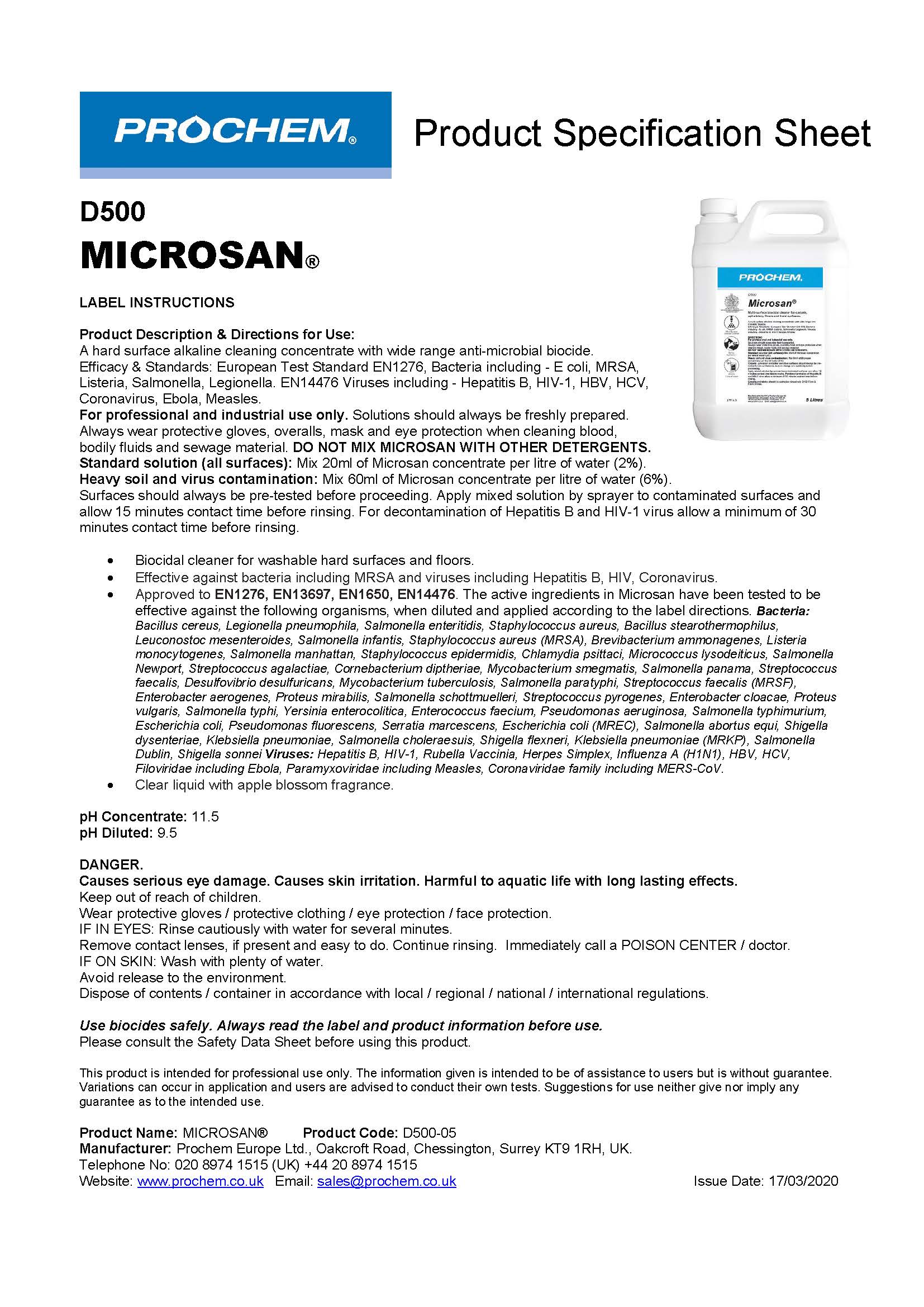 Prochem Microsan Spray 1L